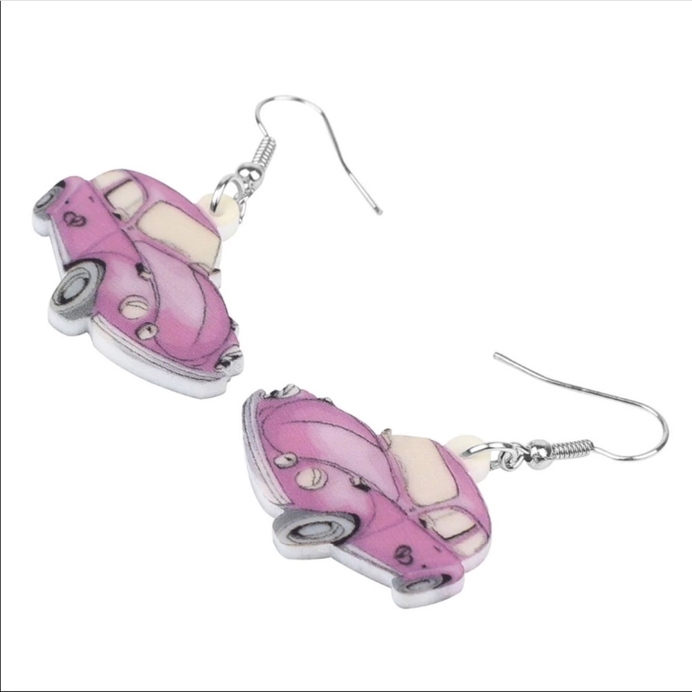Milky Lavender Beetle Bug Acrylic Earrings - Picture 4 of 5